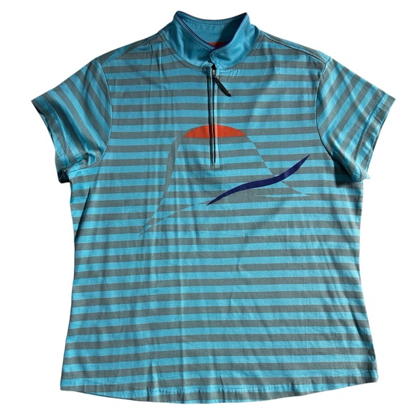 jamie sadock Tops - Jamie Sadock Blue Striped Short Sleeve Top 100% Cotton